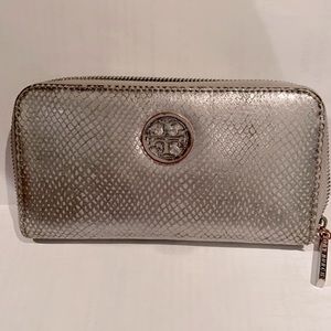 Tory Burch snakeskin zip around wallet